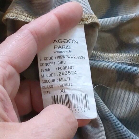 Waggon Paris Y2K Long Sleeve Sheer Top Bokeh Sz 42 US Medium 90s Retro Brown EUC - Picture 10 of 11